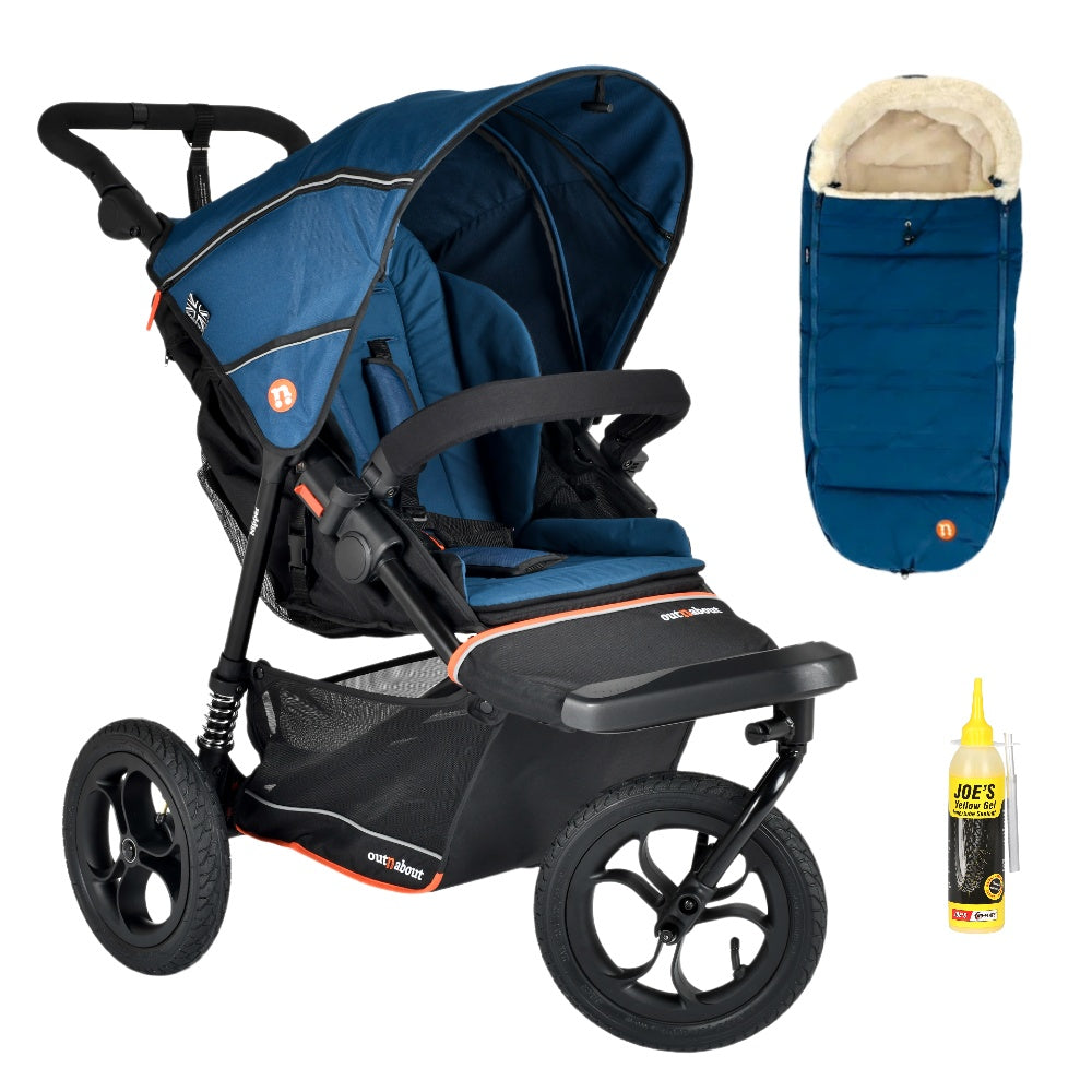 Out N About single V6 nipper in highland blue with footmuff 