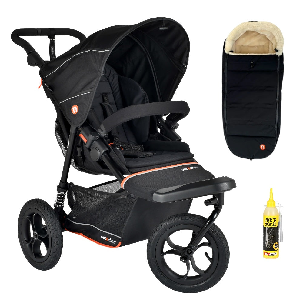 Out N About single V6 nipper in summit black with footmuff 