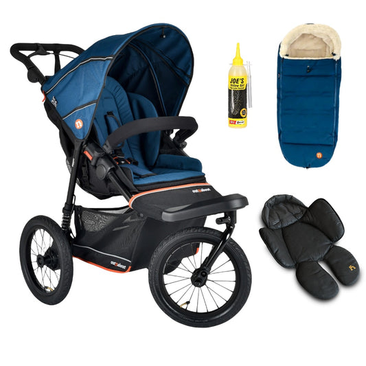 Out n About Nipper PLUS V6 Single in Highland Blue colour way with 1 footmuff and 1 newborn insert.