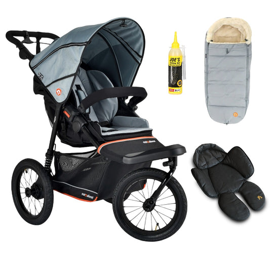 Out n About Nipper PLUS V6 Single in Rocksalt Grey colour way with 1 footmuff and 1 newborn insert.