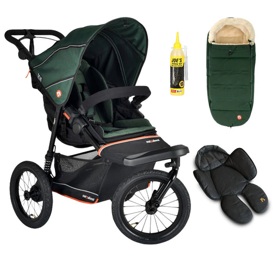 Out n About Nipper PLUS V6 Single in Sycamore Green colour way with 1 footmuff and 1 newborn insert.