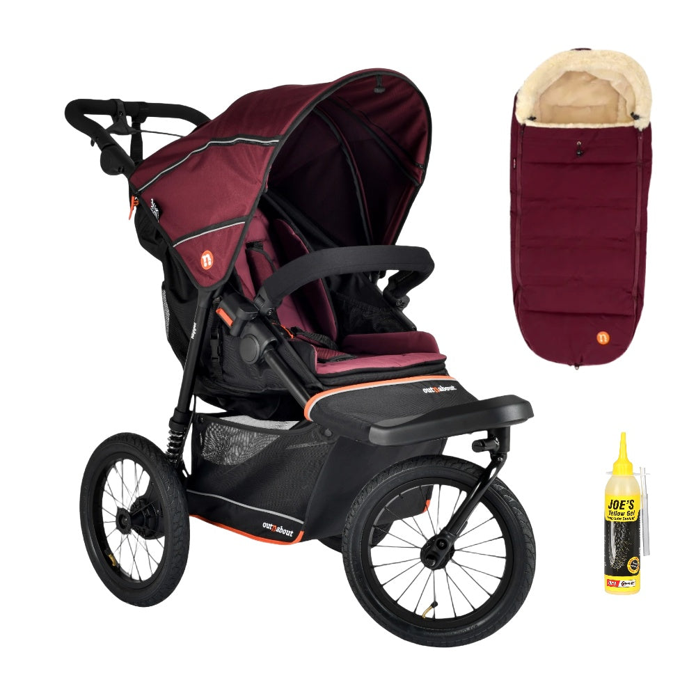 Out n About Nipper PLUS V6 Single in Brambleberry Red colour way with 1 footmuff.