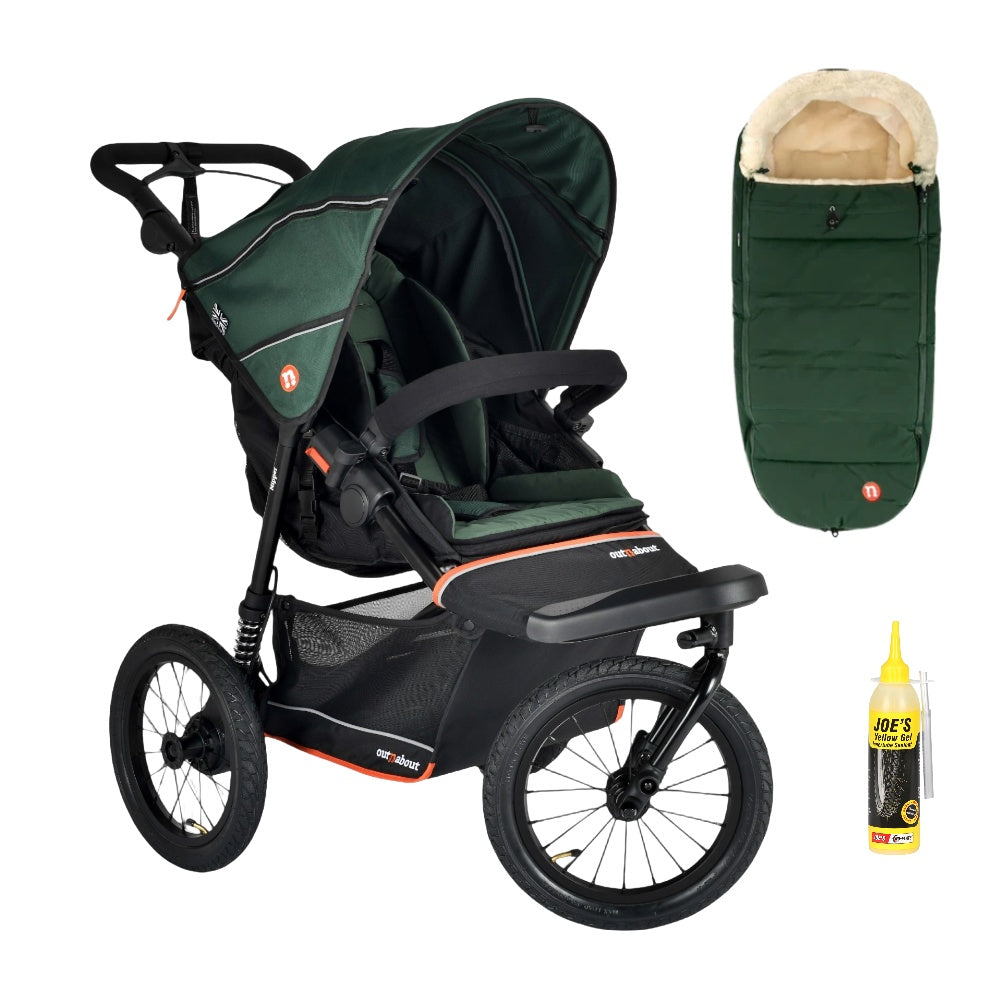 Out n About Nipper PLUS V6 Single in Sycamore Green colour way with 1 footmuff.