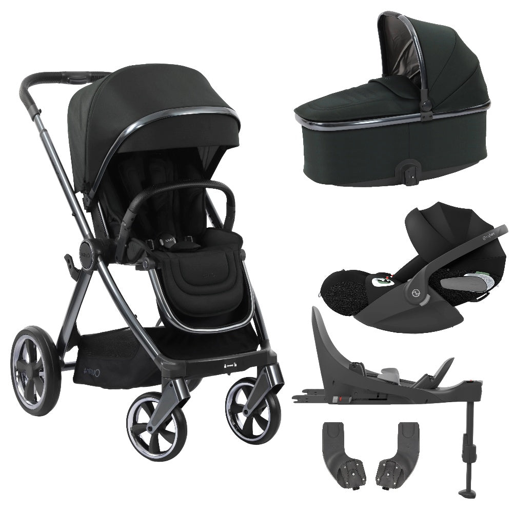 Oyster4 stroller & carrycot in Black Olive colourway with Cybex Cloud T car seat & isofix base.
