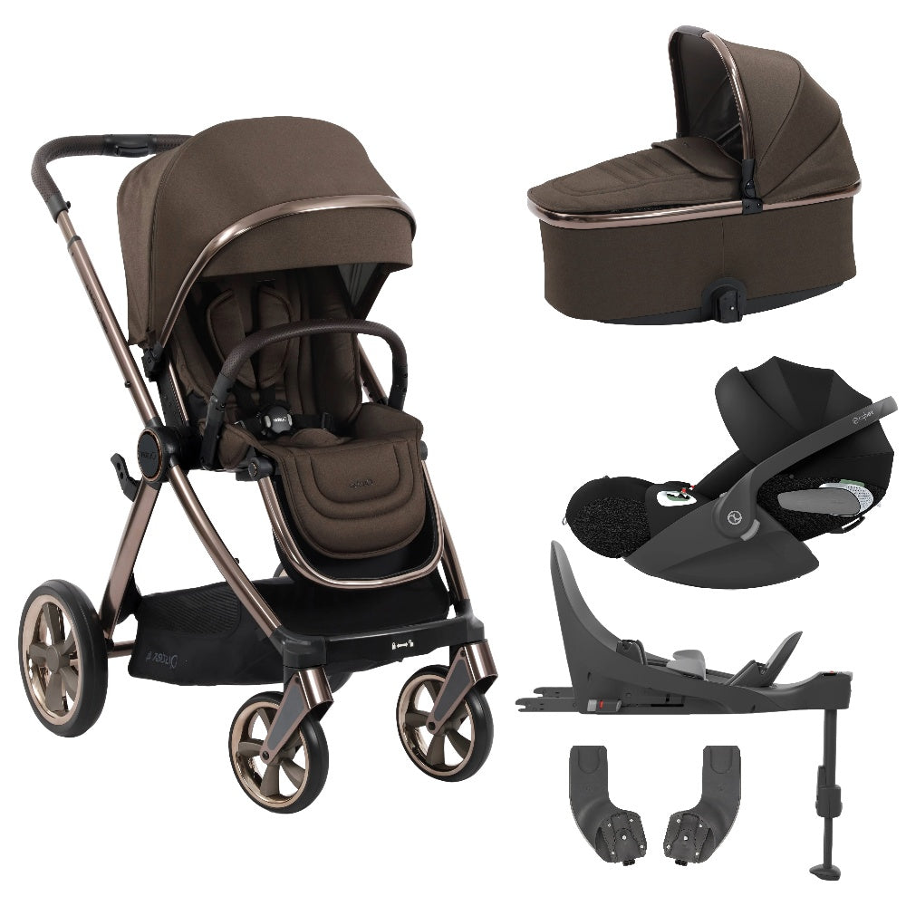 Oyster4 stroller & carrycot in Chocolate Velvet colourway with Cybex Cloud T car seat & isofix base.