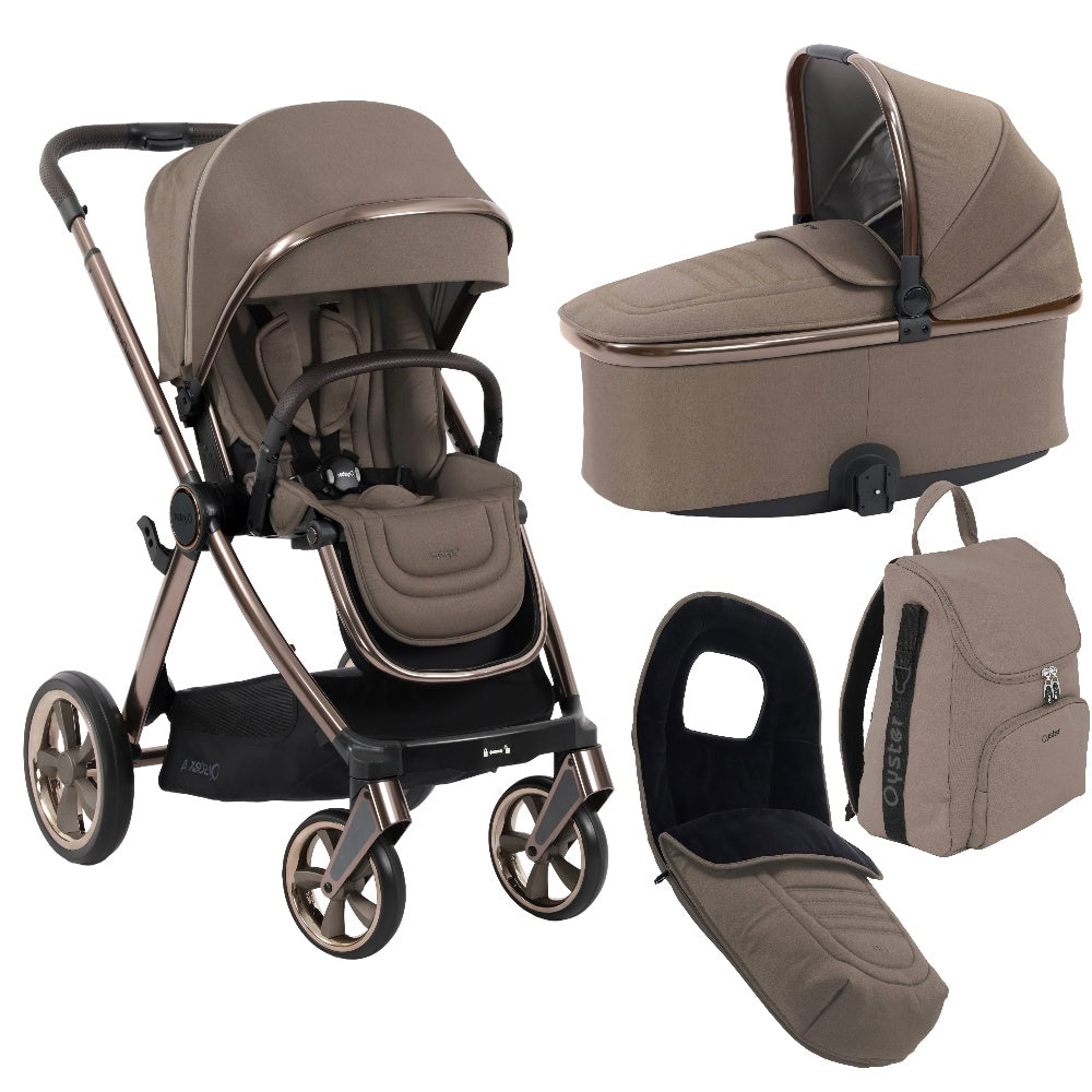 Oyster 4 stroller & carrycot in Mink colourway with matching accessories.