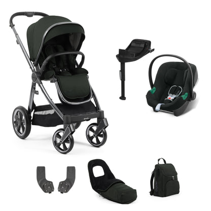 Oyster stroller in black olive with carrycot, accessories and an Aton b2 and base