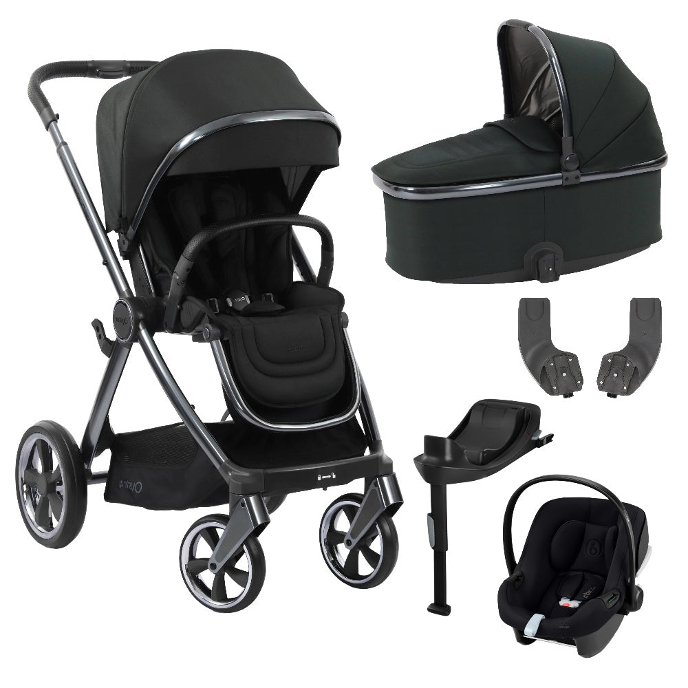 Oyster 4 stroller & carrycot in Black Olive colourway with Cybex aton B2 car seat & base.