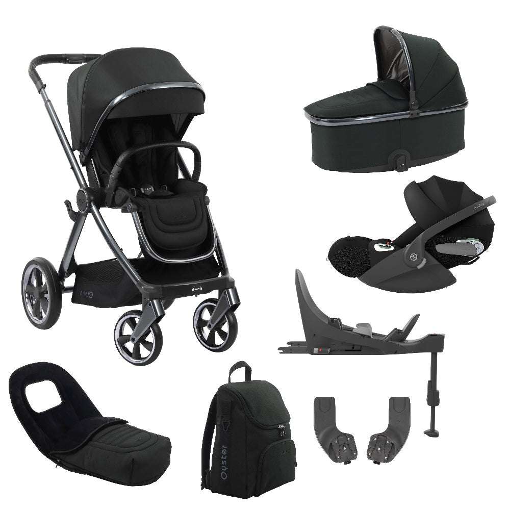 Oyster4 stroller & carrycot in Black Olive colourway with matching accessories and a Cybex Cloud T car seat & isofix base.