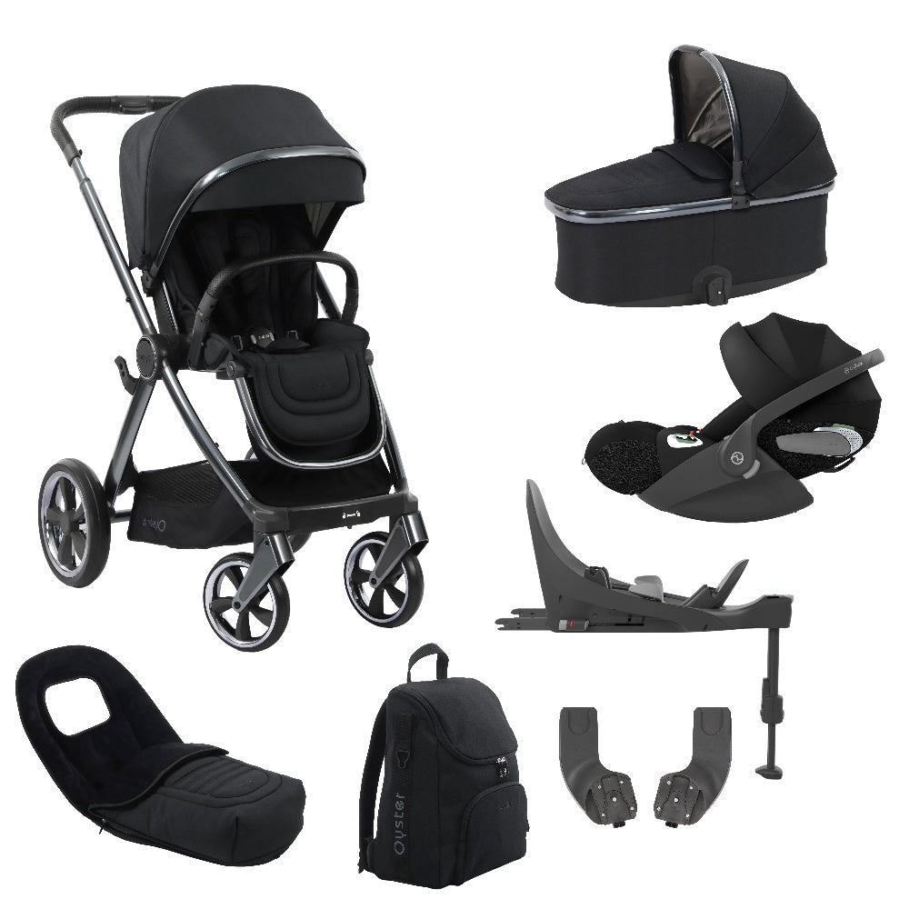 Oyster4 stroller & carrycot in Carbonite colourway with matching accessories and a Cybex Cloud T car seat & isofix base.