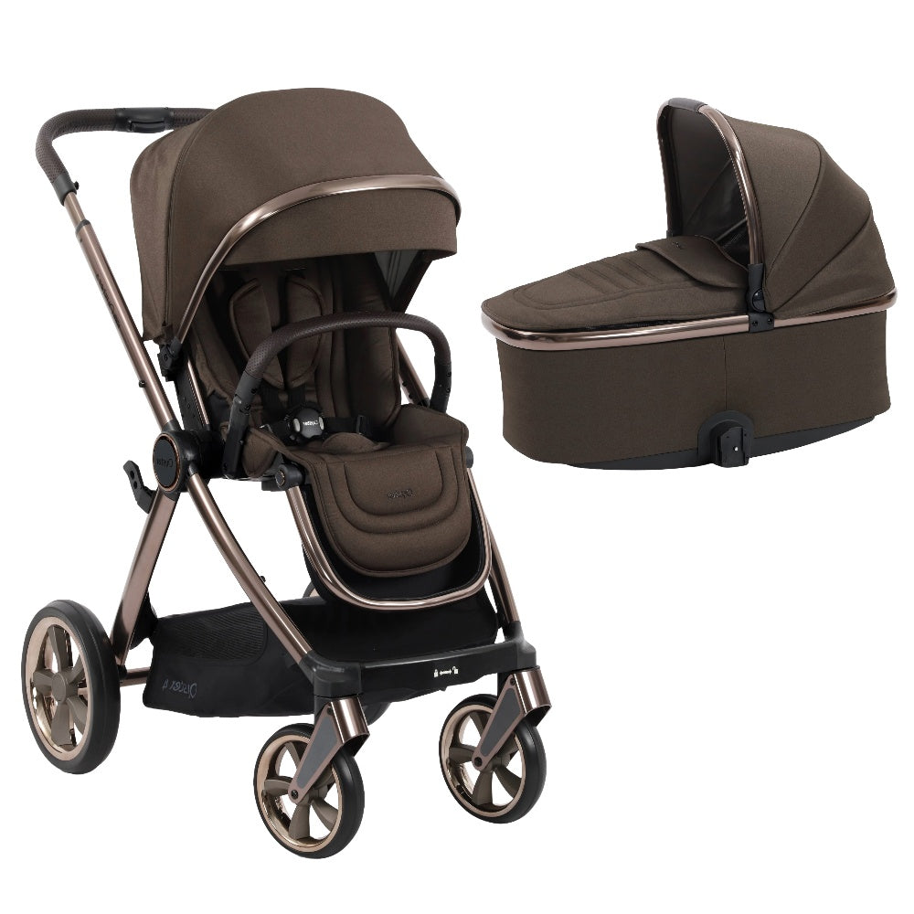 Oyster 4 stroller & carrycot in Chocolate Velvet colourway.