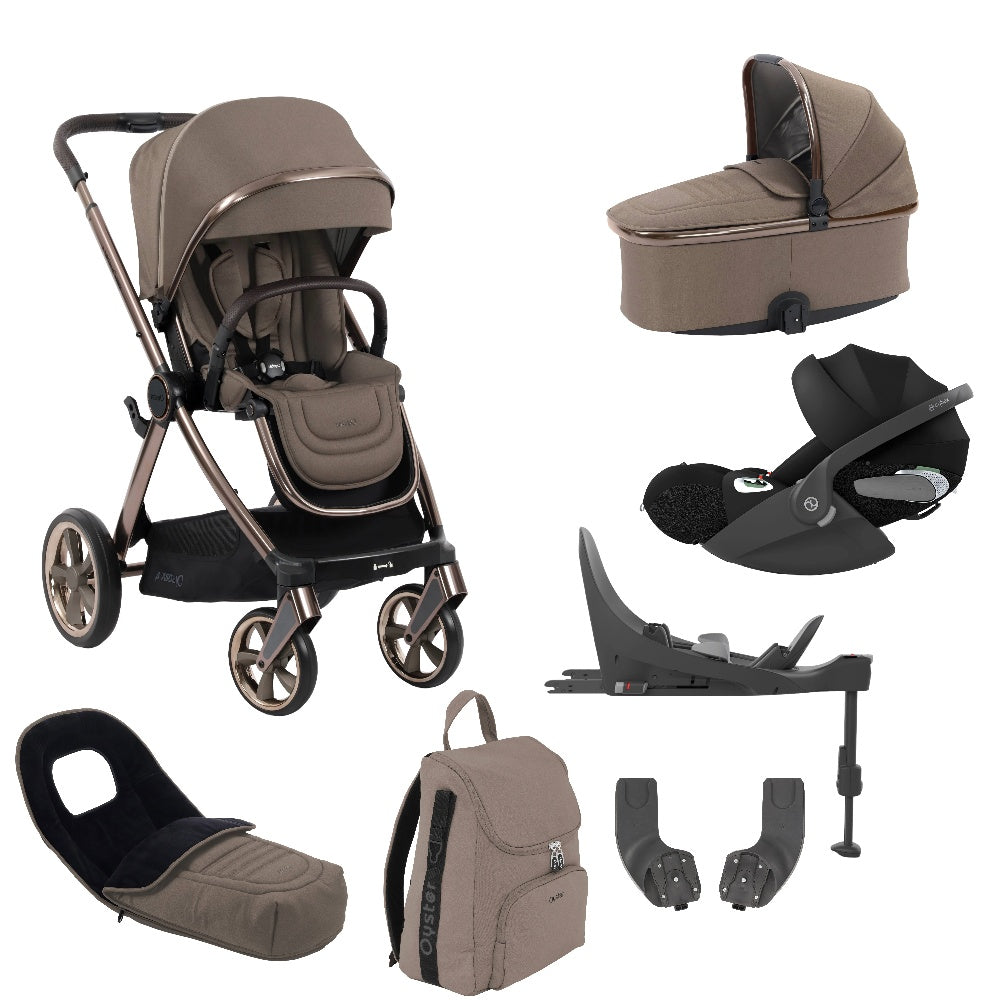 Oyster4 stroller & carrycot in Mink colourway with matching accessories and a Cybex Cloud T car seat & isofix base.