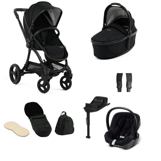 Egg 3 stroller in Panther including an aton b2 car seat and base and accessories