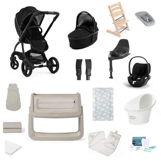 Egg 3 Pushchair & carrycot in Panther, complete with all babies essential including car seat, tripp trapp highchair, crib and bath.