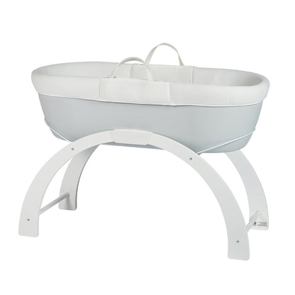 Dreamy moses basket in Grey resting on stand