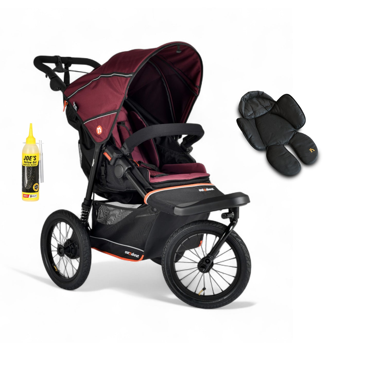 Out n About Nipper PLUS V6 Single in Brambleberry Red colour way with 1 newborn insert.
