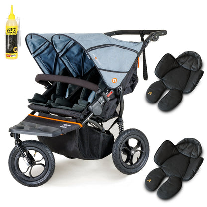 Out N About double nipper in rocksalt grey with 2 newborn inserts.
