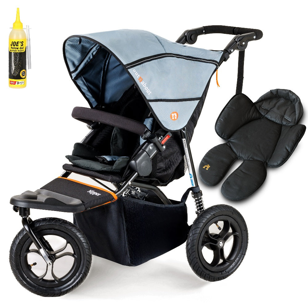Out N About single nipper in rocksalt grey with newborn insert.