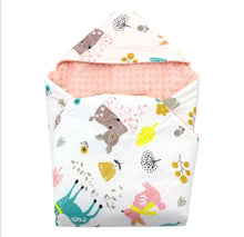 Little Loves 3 point car seat blanket in woodland animals print.