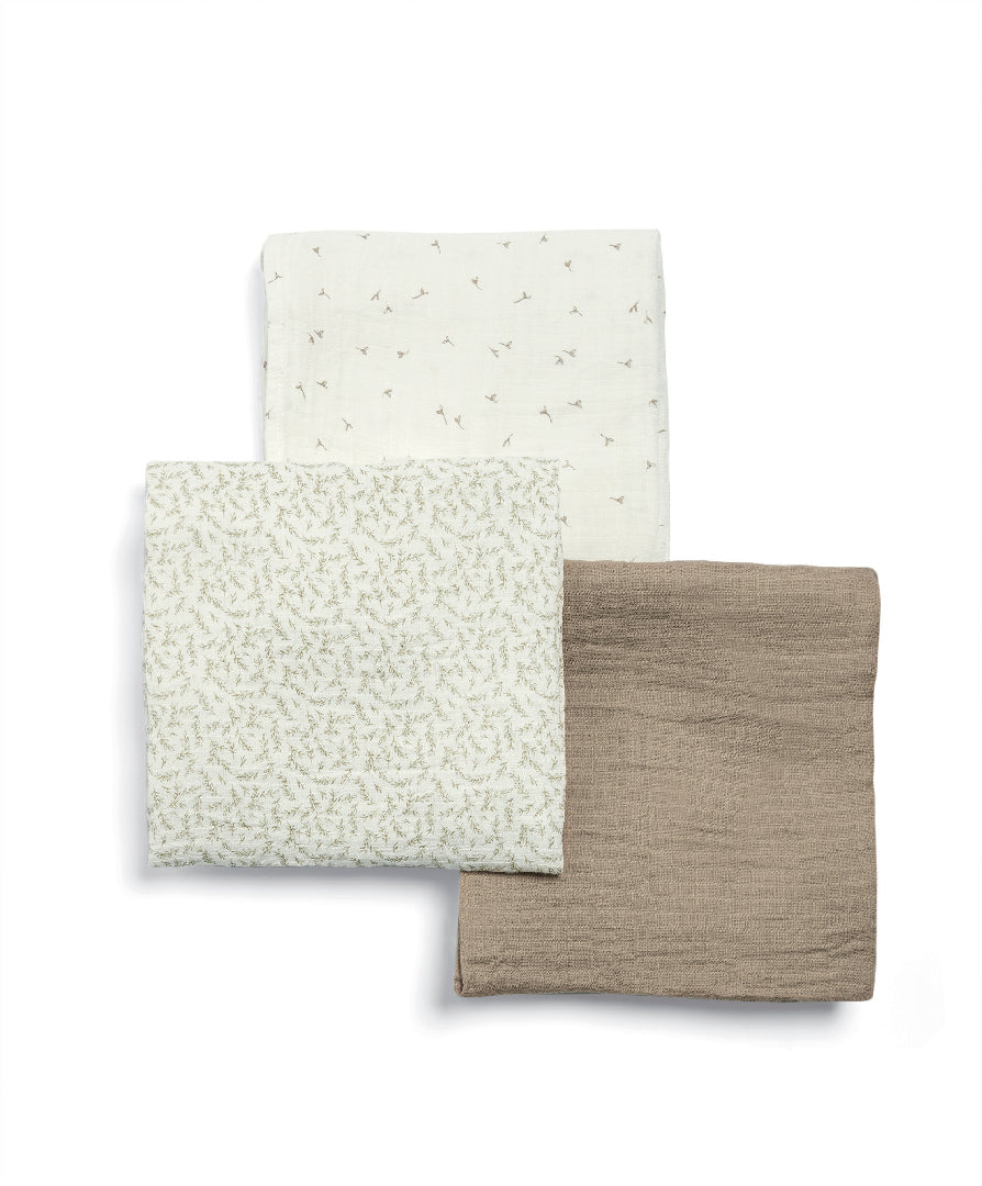 Muslin Squares in seedling natural print - 3 Pack