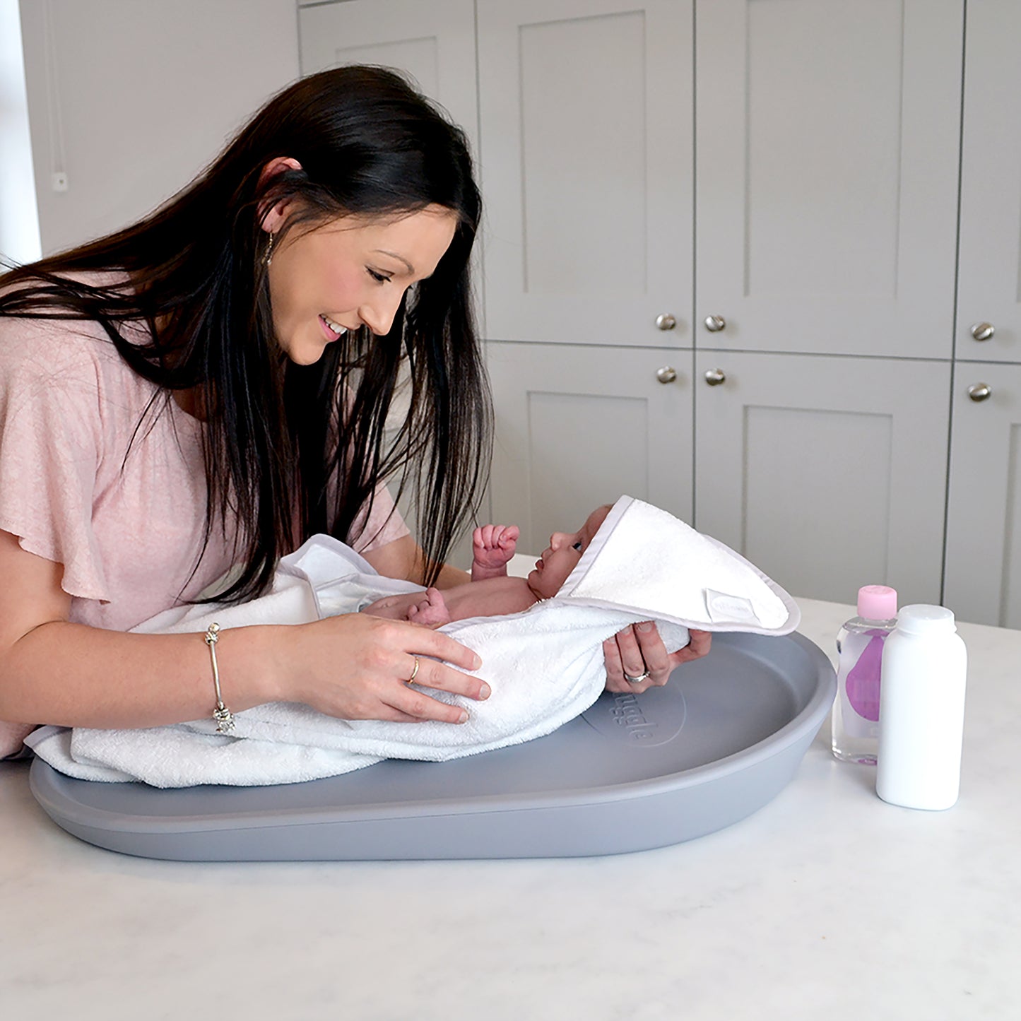 Shnuggle hooded towel in white.