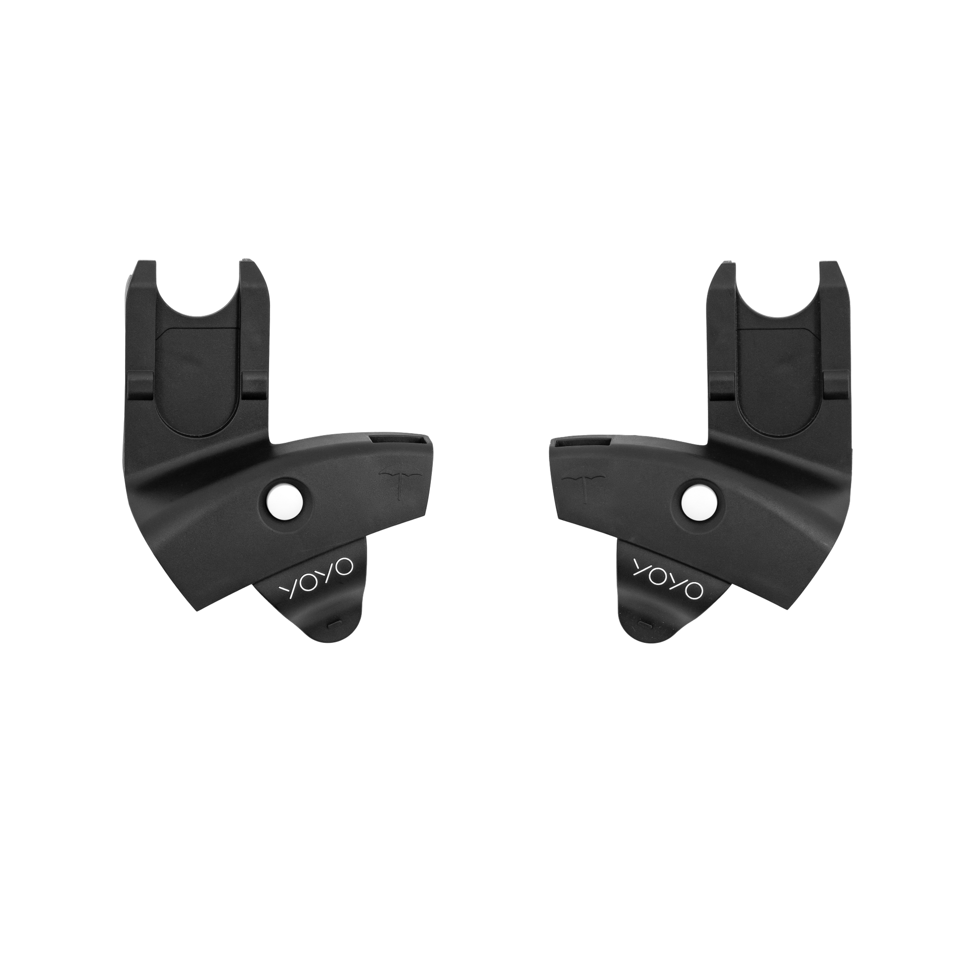 Two black YoYo car seat adapters shown side by side on a plain white background.