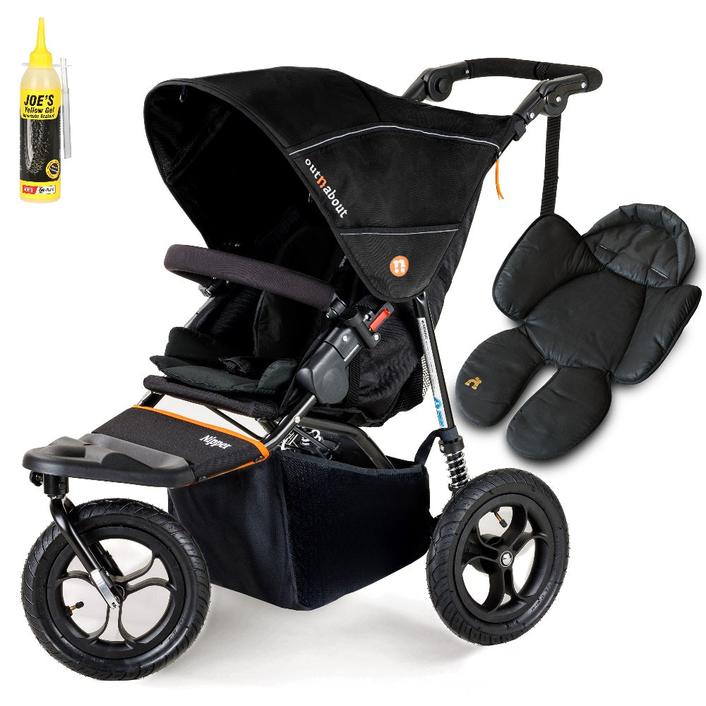 Out N About single nipper in summit black with newborn insert.