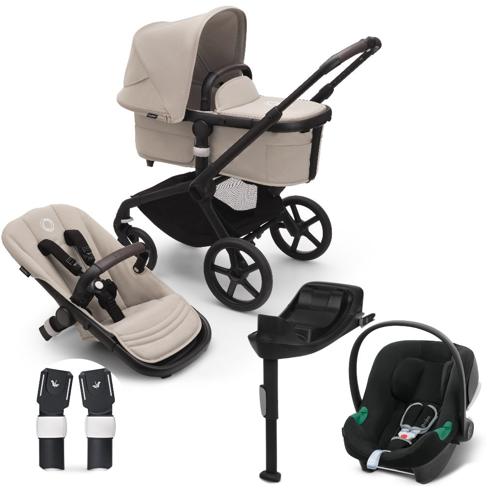 Bugaboo Fox 5 in taupe complete, with aton B2 car seat and base.