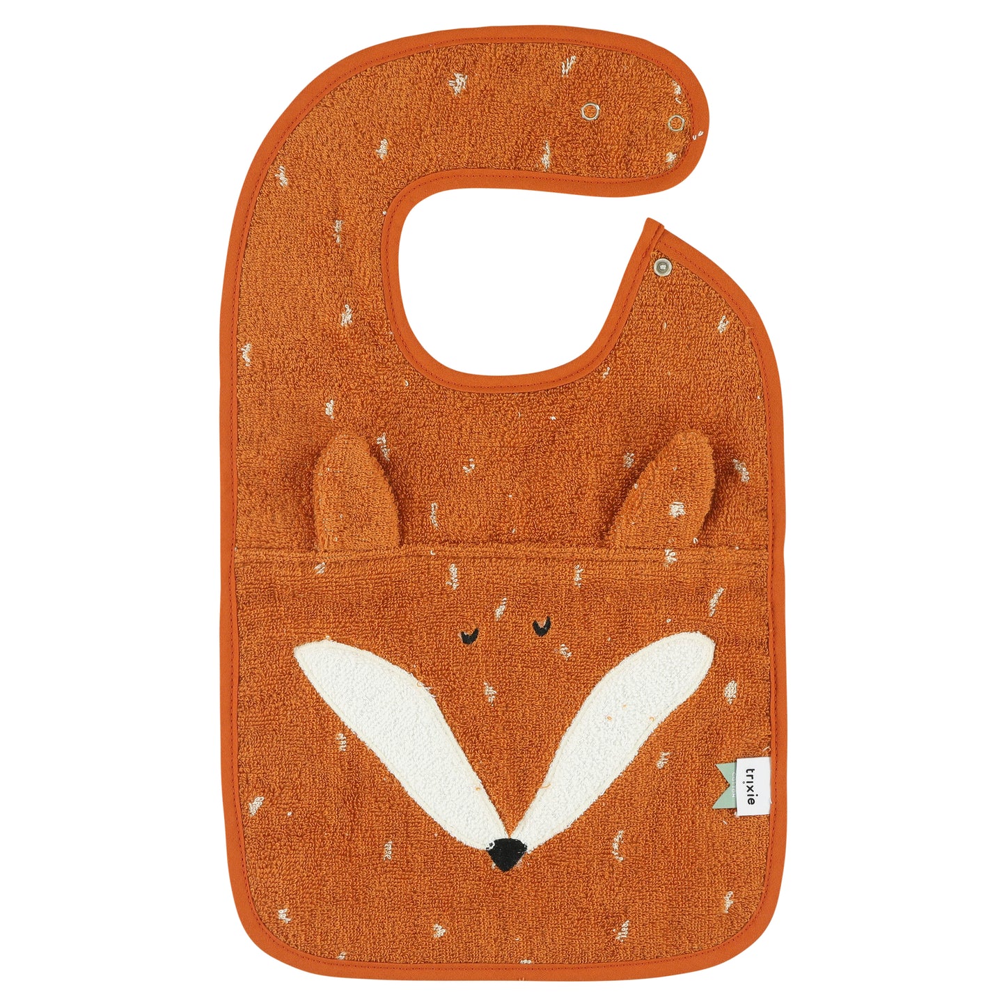 A soft terry bib featuring a playful design, perfect for making feeding time enjoyable for children.