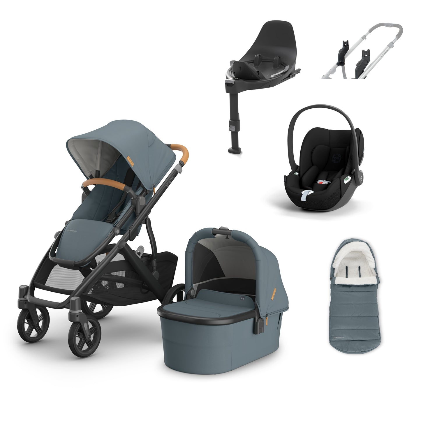 UPPAbaby vista v3 in Dillan with a cloud t, base t and cosy ganoosh footmuff