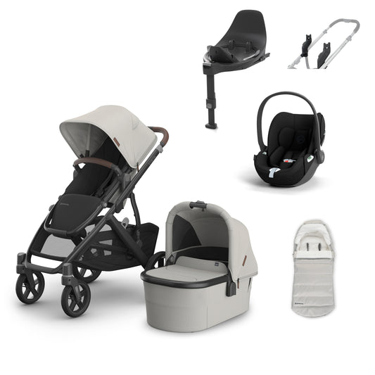 UPPAbaby vista v3 in Savannah with a cloud t, base t and cosy ganoosh footmuff