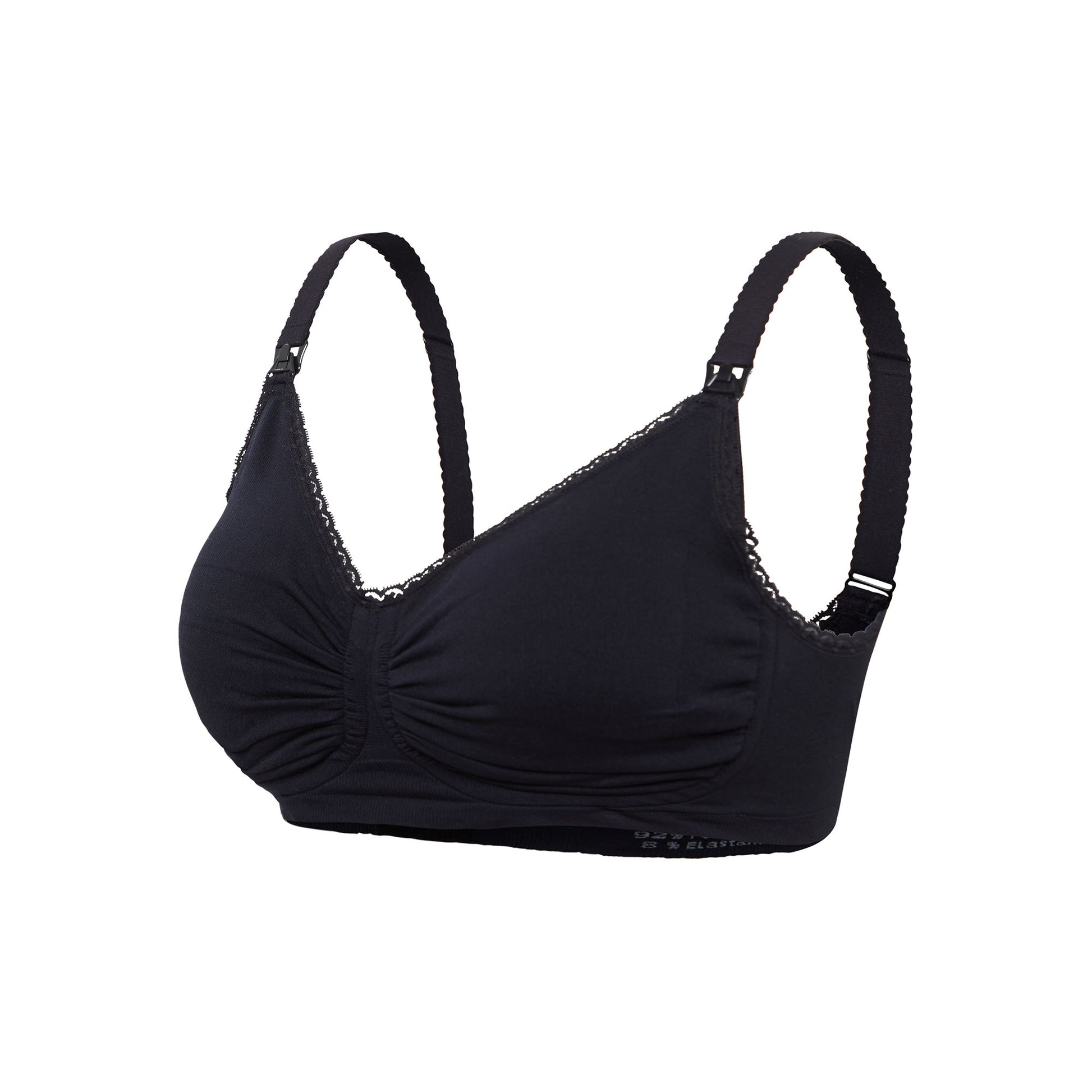 Stylish maternity and nursing bra top with straps, offering carri-gel support and removable moulded cups.