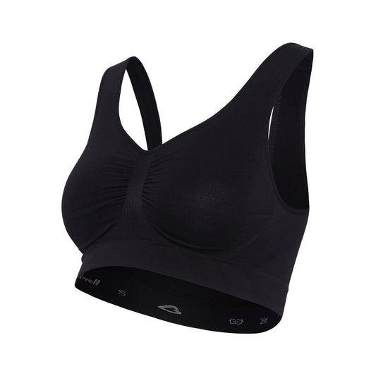 Black seamless maternity bra designed for women, perfect for everyday use and comfort.
