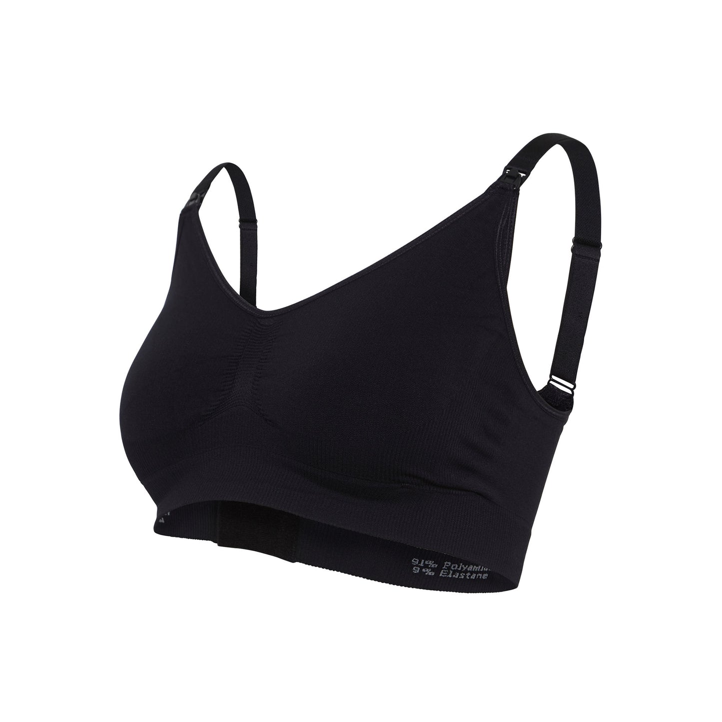 A seamless white maternity and nursing bra top with extenders for maximum skin-to-skin contact.