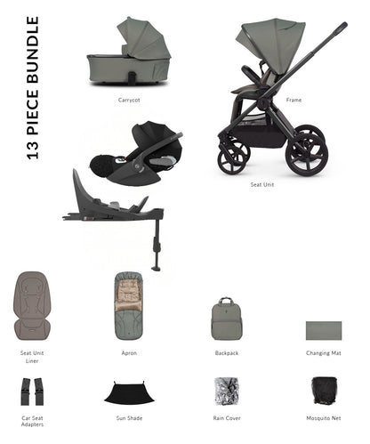 Venicci Upline 3 in aloe colourway complete with accessories and cloud t car seat and base.