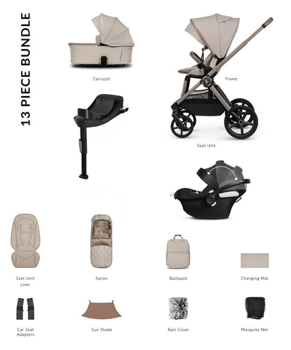 Venicci Upline 3 in pebble colourway complete with accessories and atonb2 car seat and base.