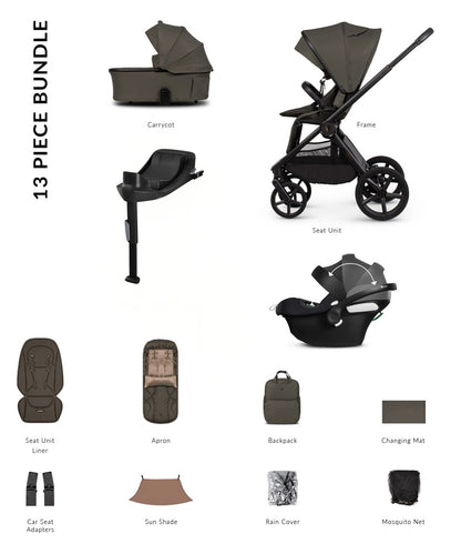 Venicci Upline 3 in truffle colourway complete with accessories and atonb2 car seat and base.