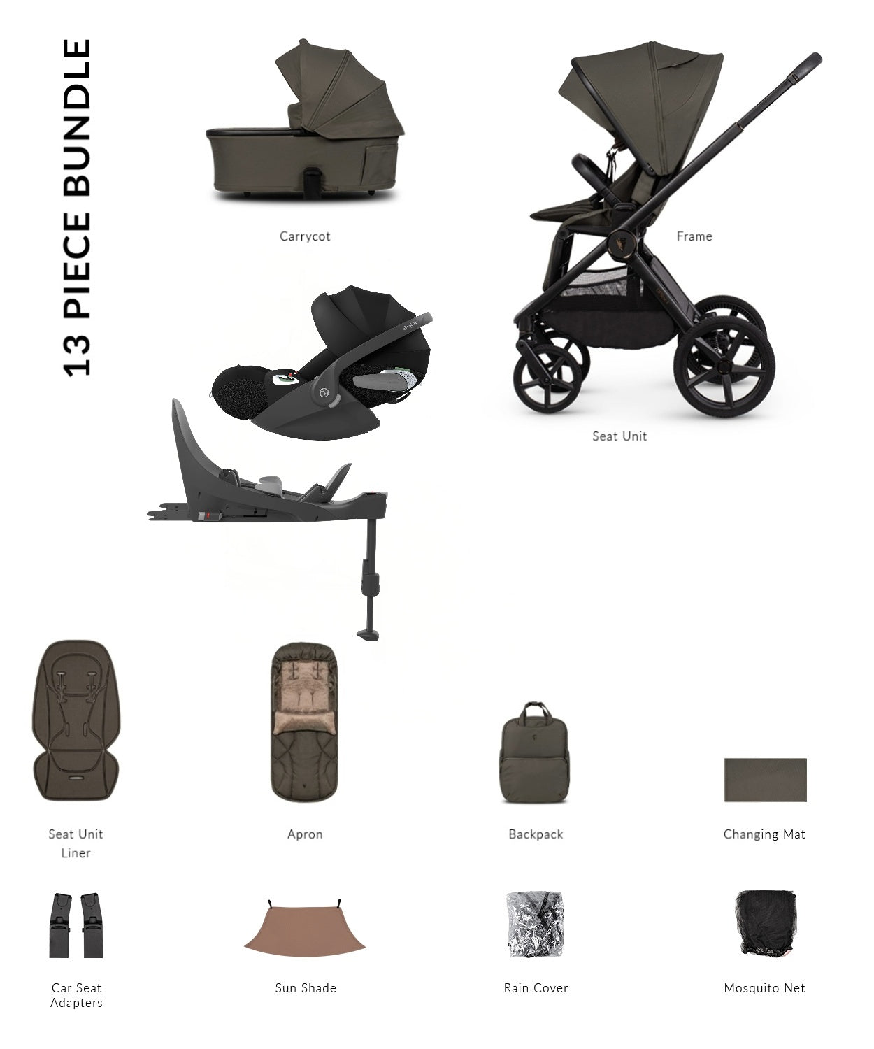 Venicci Upline 3 in truffle colourway complete with accessories and cloud t car seat and base.