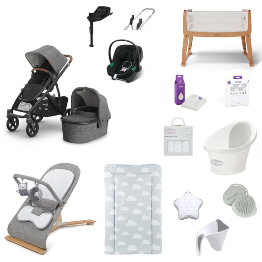 Uppababy Vista V3 Pushchair & carrycot in Greyson, complete with all babies essential including car seat, crib, bath and bath time accessories.