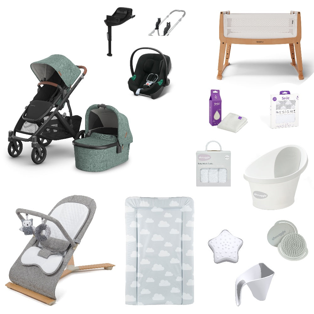 Uppababy Vista V3 Pushchair & carrycot in Gwen, complete with all babies essential including car seat, crib, bath and bath time accessories.