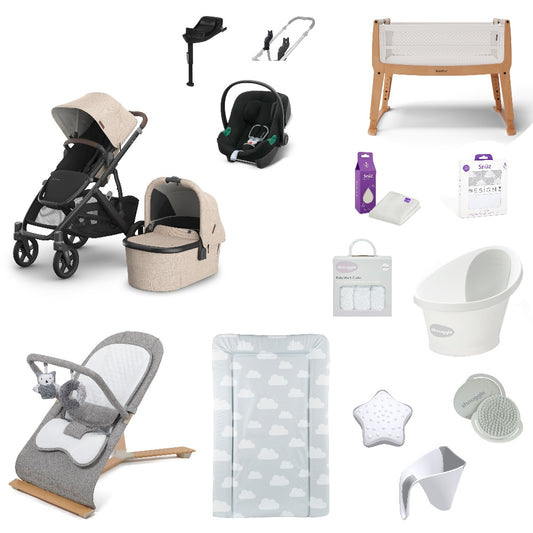 Uppababy Vista V3 Pushchair & carrycot in Liam, complete with all babies essential including car seat, crib, bath and bath time accessories.