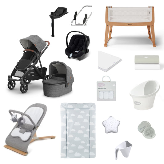 Uppababy Vista V3 Pushchair & carrycot in Greyson, complete with all babies essential including car seat, crib, bath and bath time accessories.