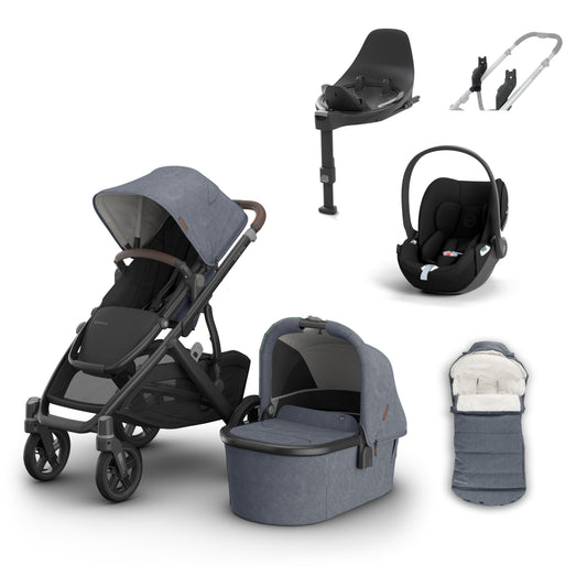 UPPAbaby vista v3 in Julian with a cloud t, base t and cosy ganoosh footmuff