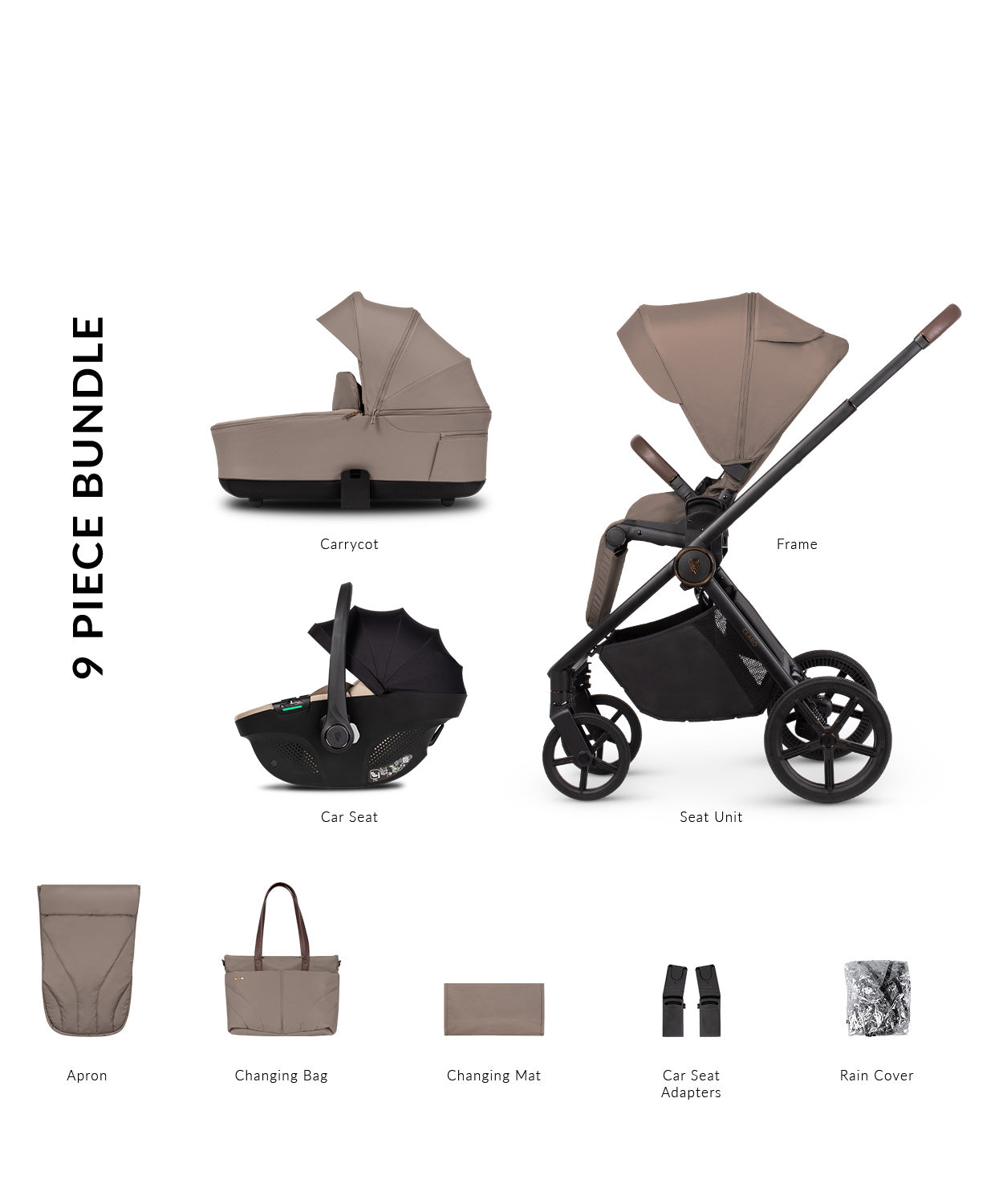 Venicci Claro 2 travel system in almond beige with tiago car seat only.
