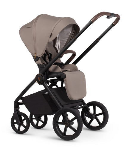 Veicci Claro 2 travel system in almond beige colour with matching accessories, complete with cybex cloud S car seat and isofix base.