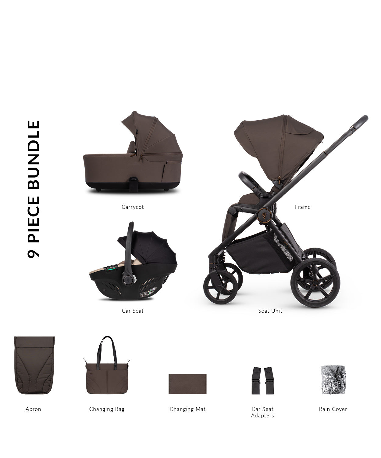 Venicci Claro 2 travel system in chocolate brown with tiago car seat only.