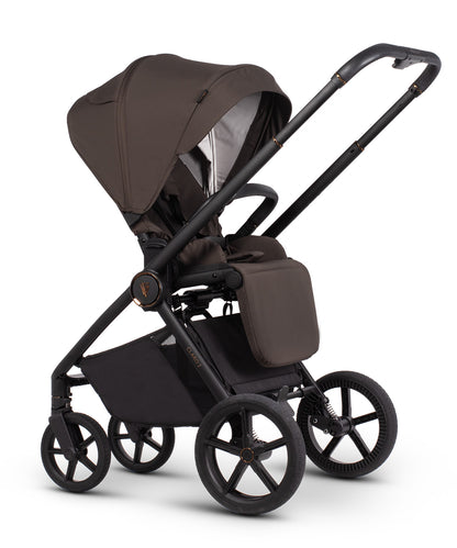 Veicci Claro 2 travel system in chocolate brown colour with matching accessories, complete with cybex cloud S car seat and isofix base.