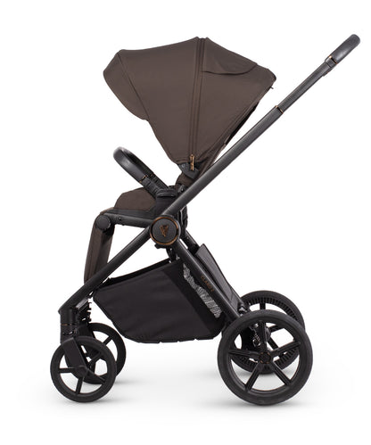 Veicci Claro 2 travel system in chocolate brown colour with matching accessories, complete with cybex cloud S car seat and isofix base.