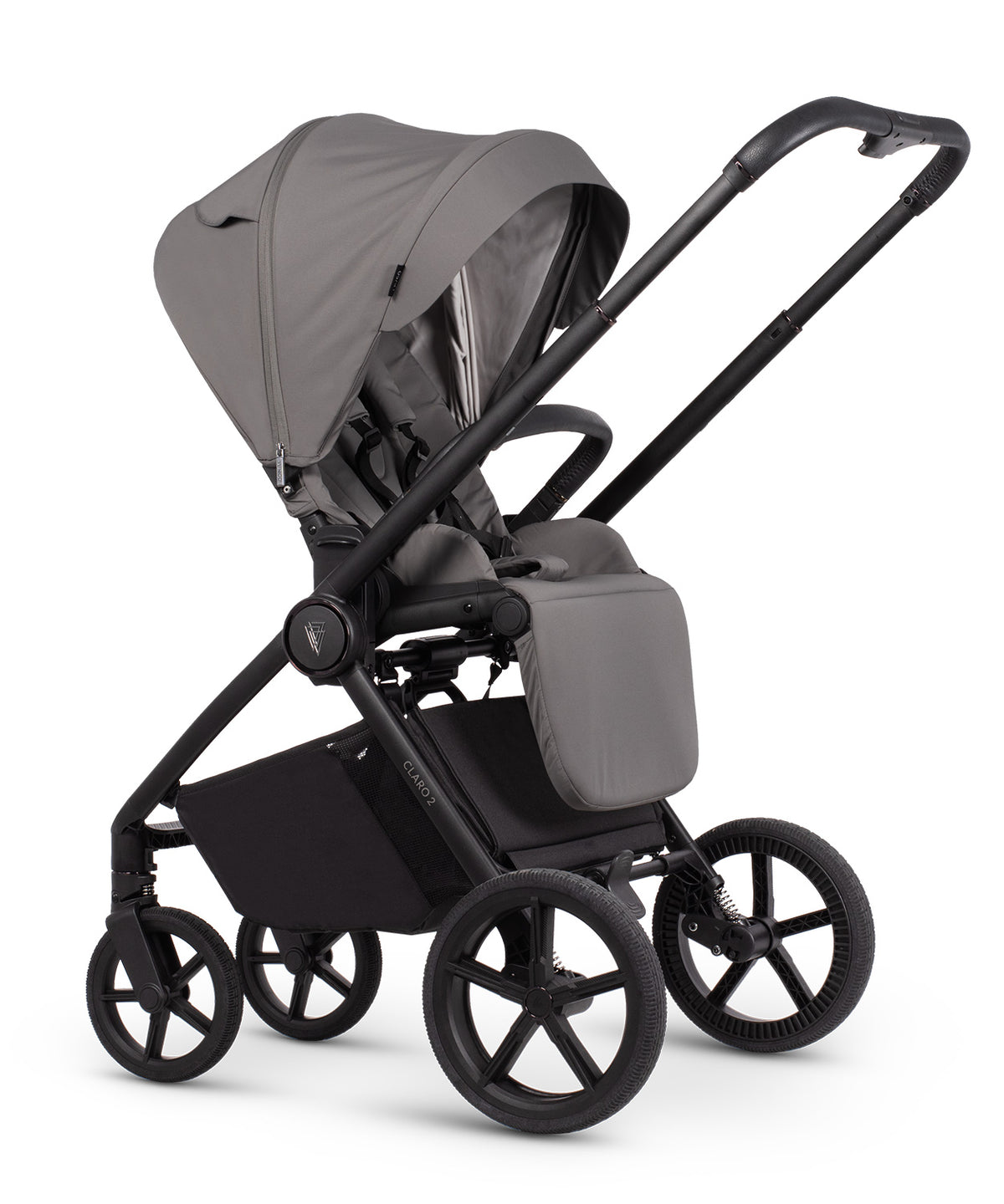 Veicci Claro 2 travel system in fog grey colour with matching accessories, complete with cybex cloud S car seat and isofix base.
