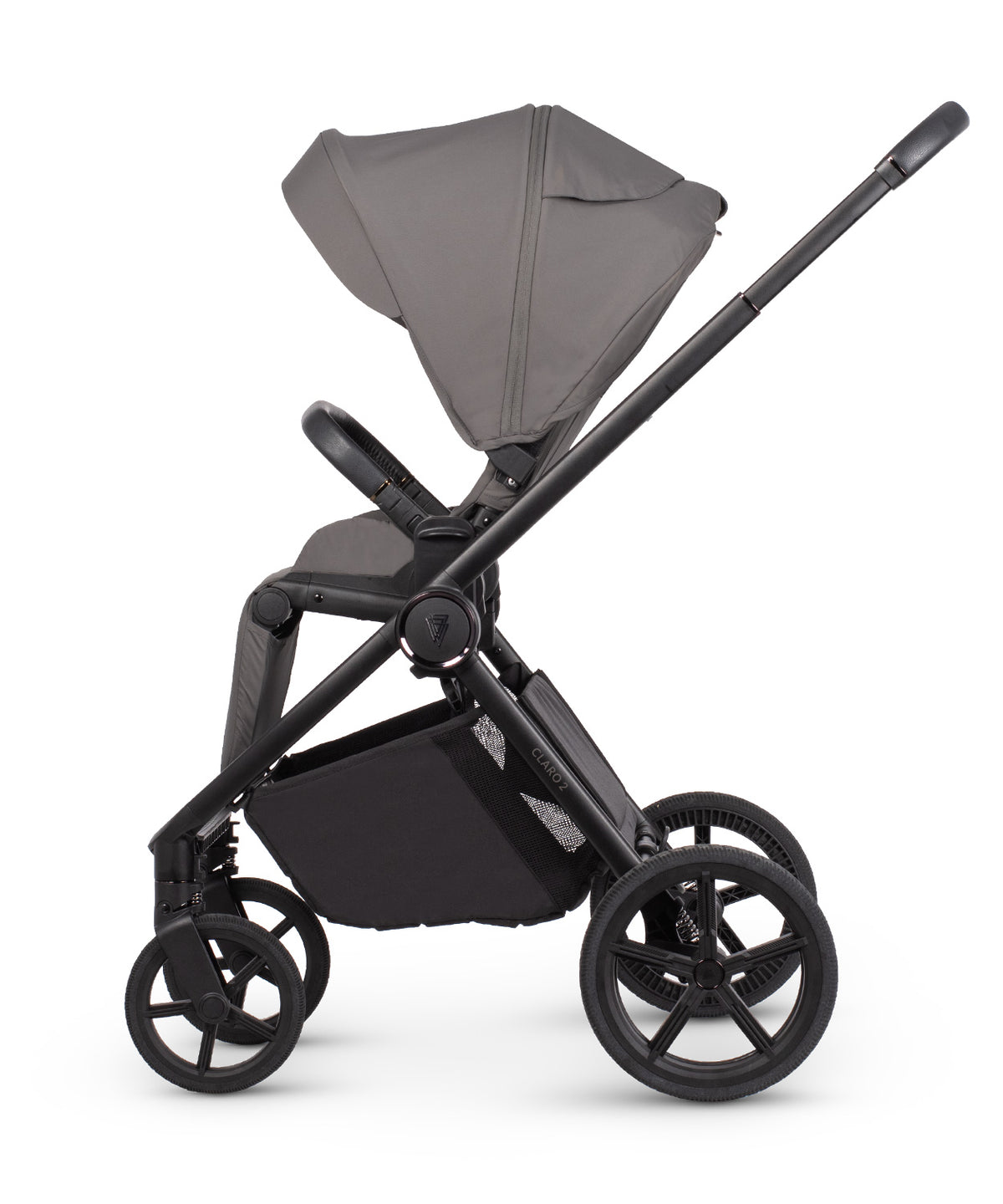 Veicci Claro 2 travel system in fog grey colour with matching accessories, complete with cybex cloud S car seat and isofix base.